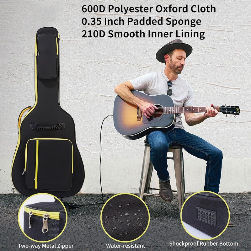 PPOPPO 40/41/42" Acoustic Guitar Gig Bag (Fits 12 String & Dreadnought Guitars), 0.35" Thick Padded, 600D Waterproof Soft Guitar Backpack Case, 3 Pockets, Neck Fixed Strap & Adjustable Shoulder Straps - Image 4